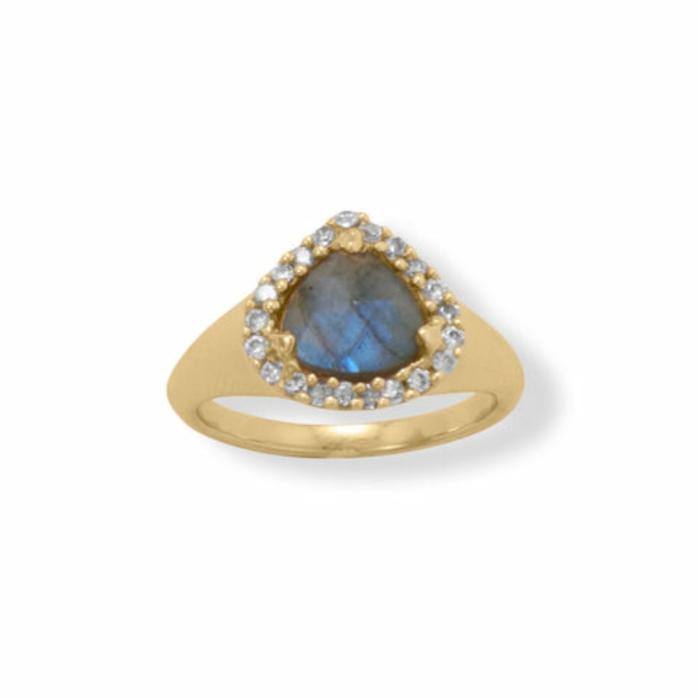 Midnight Beauty! 14 Karat Gold Plated Labradorite and CZ RingItem #: 83963